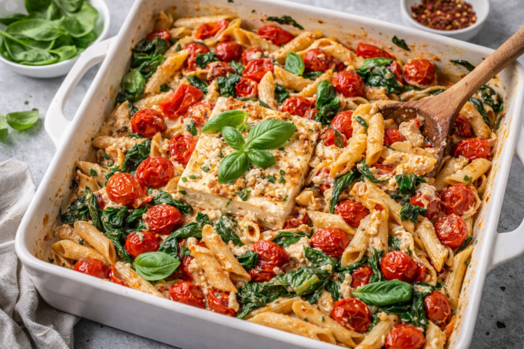 Viral Baked Feta Pasta with Cherry Tomatoes & Spinach